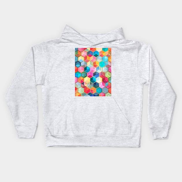 Crystal Bohemian Honeycomb Cubes - colorful hexagon pattern Kids Hoodie by micklyn